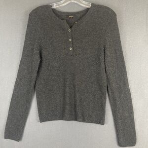 Quince 100% Mongolian Cashmere Henley Sweater Heather Gray 4 Button  Womens Sz M